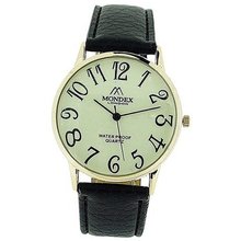 Mondex London Unisex Luminous Dial Gold Tone Case Black PU Strap MDX03