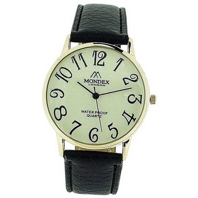 Mondex London Unisex Luminous Dial Gold Tone Case Black PU Strap MDX03