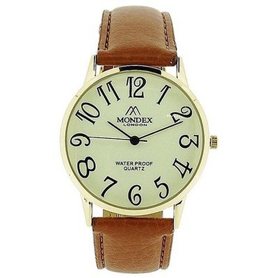 Mondex London Unisex Luminous Dial Gold Tone Case Brown PU Strap MDX04