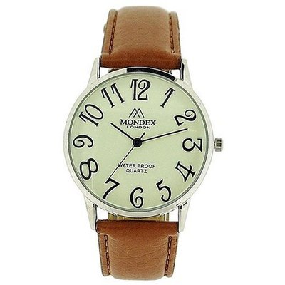 Mondex London Unisex Luminous Dial Silver Tone Case Brown PU Strap MDX02