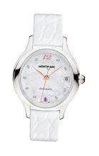 uMontblanc Mont Blanc Princesse Grace de Monaco White Mother of Pearl with Diamonds Dial White Leather Ladies 109274 