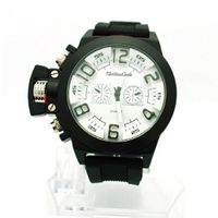 Black and White Silicon Band Sporty Designer Fashion with Faux Chronograph