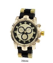 Large Black/gold Bullet Band Silicon Strap Wrist with Heavy Gold Case