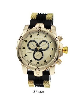 Large Black/gold Bullet Band Silicon Strap Wrist with Heavy Gold Case