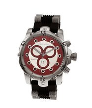 Large Black/silver Bullet Band Silicon Strap Wrist with Heavy Silver Case, Red Dial