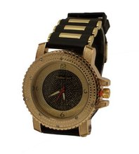 Montres Carlo 14k Gold Overlay/Bk. CZ Icy Hip Hop