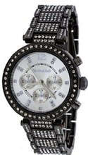 Montres Carlo #MC34391 Black Metal Fashion Runway Crystal Faux 3 Dial