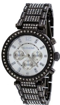 Montres Carlo #MC34391 Black Metal Fashion Runway Crystal Faux 3 Dial