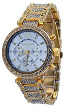 Montres Carlo #MC34391 Gold Metal Fashion Runway Crystal Faux 3 Dial