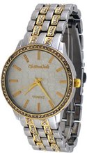 Montres Carlo #MC34392 2 Tone Gold Metal Crystal Glitz Bezel Analog