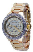 Montres Carlo #MC34394 Gold Metal Fashion Runway Crystal Faux 3 Dial