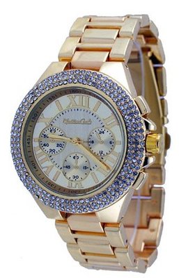 Montres Carlo #MC34394 Gold Metal Fashion Runway Crystal Faux 3 Dial