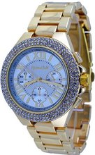 Montres Carlo #MC34394 Gold Metal Fashion Runway Crystal Faux 3 Dial