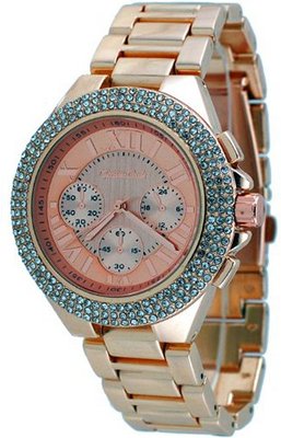 Montres Carlo #MC34394 Rose Gold Metal Fashion Runway Crystal Faux 3 Dial