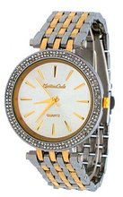 Montres Carlo #MC34395 2 Tone Gold Metal Crystal Glitz Bezel Analog
