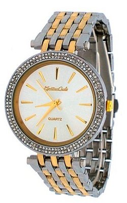Montres Carlo #MC34395 2 Tone Gold Metal Crystal Glitz Bezel Analog