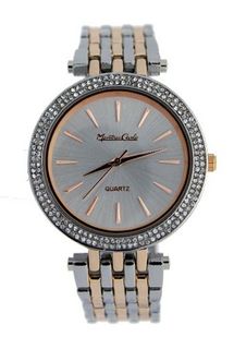 Montres Carlo #MC34395 2 Tone Rose Gold & Silver Metal Crystal Glitz Bezel Analog