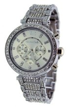 Montres Carlo #MC35851 Silver Metal Fashion Runway Crystal Faux 3 Dial