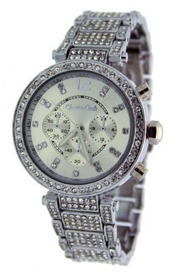 Montres Carlo #MC35851 Silver Metal Fashion Runway Crystal Faux 3 Dial