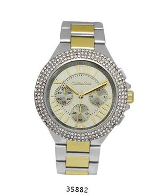 Two-Toned Gold and Silver Metal Band With Silver Dial