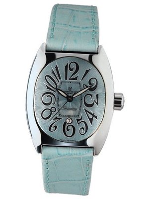 Montres De Luxe BI3 AZZ Bisanzio Stainless Steel Luminous Aqua Blue Leather Date