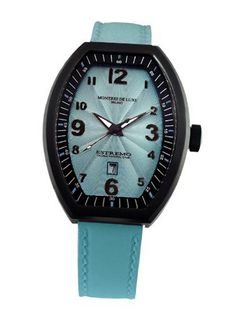 Montres De Luxe EXL 8301 Estremo Lady Black PVD Light Blue Sunray Dial Leather Luminous Date