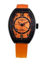 Montres De Luxe EXL 9202 Estremo Lady Black PVD Orange Sunray Dial Leather Luminous Date