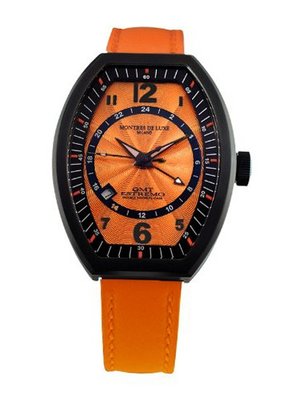 Montres De Luxe EXL 9202 Estremo Lady Black PVD Orange Sunray Dial Leather Luminous Date
