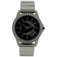 Morgan Ladies Crystal Bezel Black Dial Gun Metal Bracelet Strap AN95