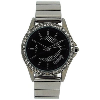Morgan Ladies Crystal Bezel Black Dial Gun Metal Bracelet Strap AN95
