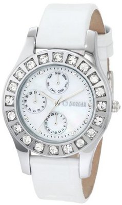Morgan M1082W Silver-Tone White Multifunction Crystallized