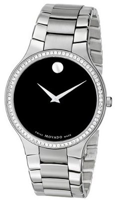 Movado 0606384 Serio Stainless-Steel and Diamond Black Round Dial