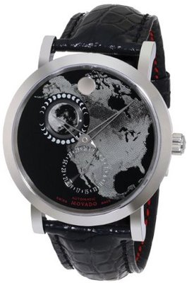 Movado 0606566 Red Label Planisphere w/ Black Alligator Leather Strap