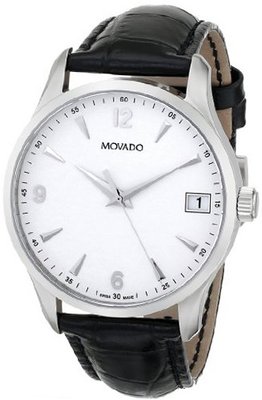 Movado 0606569 "Circa" Black Crocodile-Embossed Leather Strap