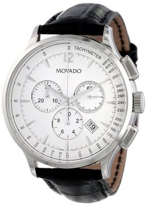 Movado 0606575 Circa Black Crocodile-Embossed Leather Strap