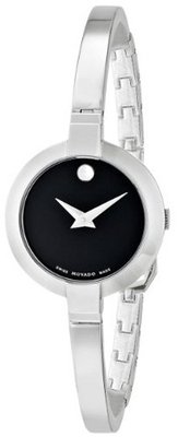 Movado 0606595 Bela Stainless Steel Case and Bangle Bracelet Black Dial