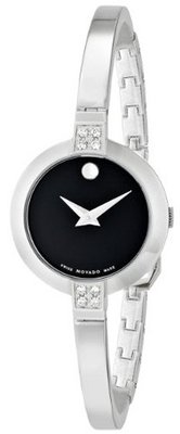 Movado 0606628 Bela Stainless Steel Case and Bangle Bracelet Diamonds Black Dial