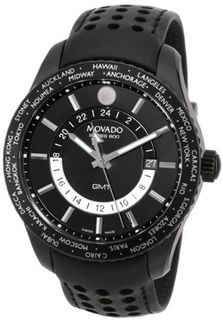 Movado 2600117 Series 800 Black PVD Case Black Calfskin Leather Strap Black Dial Silver Accents