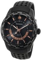Movado 2600118 Series 800 Black PVD Case Black Calfskin Leather Strap Grey Dial Rose Gold Accents