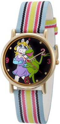 Muppets MU1011 Kermit and Miss Piggy Dial Multi-colored Stripe Grosgrain Strap