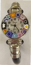 Ca D'oro Murano Millefiori Bangle Silvertone Black Bracelet