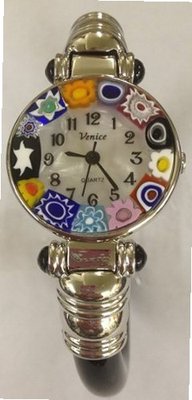 Ca D'oro Murano Millefiori Bangle Silvertone Black Bracelet