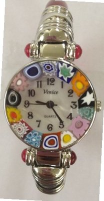 Ca D'oro Murano Millefiori Bangle Silvertone Red Bracelet