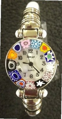 Ca D'oro Murano Millefiori Bangle Silvertone White Bracelet