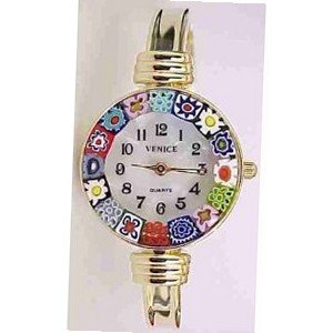 Catania Murano Millefiori Bangle - Gold Tone 