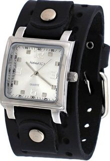 Nemesis #B5156S Square Silver Dial Wide Leather Cuff Band