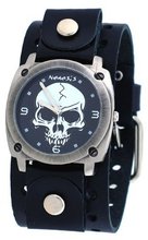 Nemesis #B926K Gun Metal Skull Dial Wide Leather Cuff Band