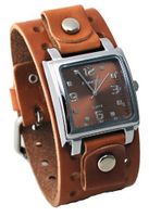 Nemesis #BB516B Brown Wide Leather Cuff Band Analog Brown Dial