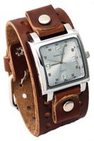 Nemesis #BB516S Brown Wide Leather Cuff Band Analog Silver Dial