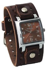 Nemesis #BBB516B Dark Brown Wide Leather Cuff Band Analog Brown Dial